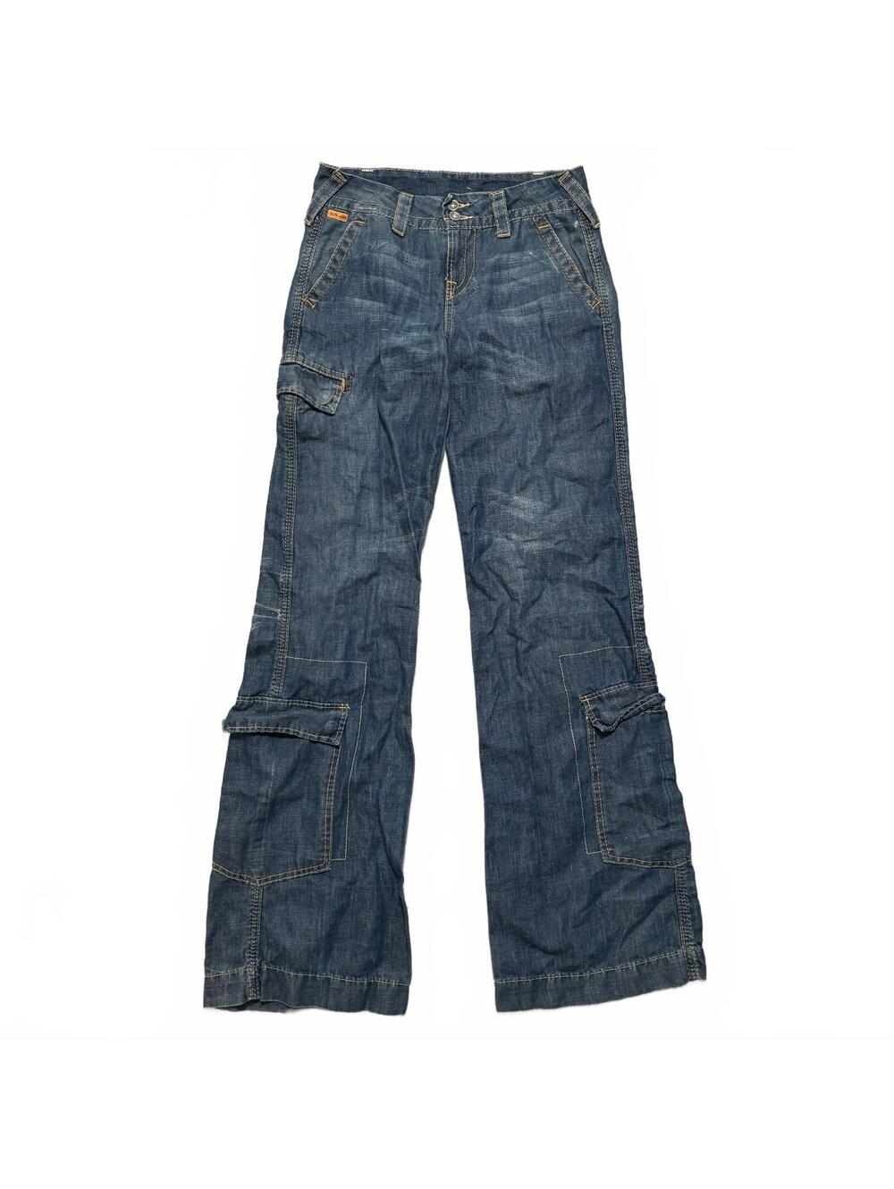 VTG Y2K Polo Ralph Lauren Cargo Pocket Flare Low Rise Jeans Women's 27x33 Blue